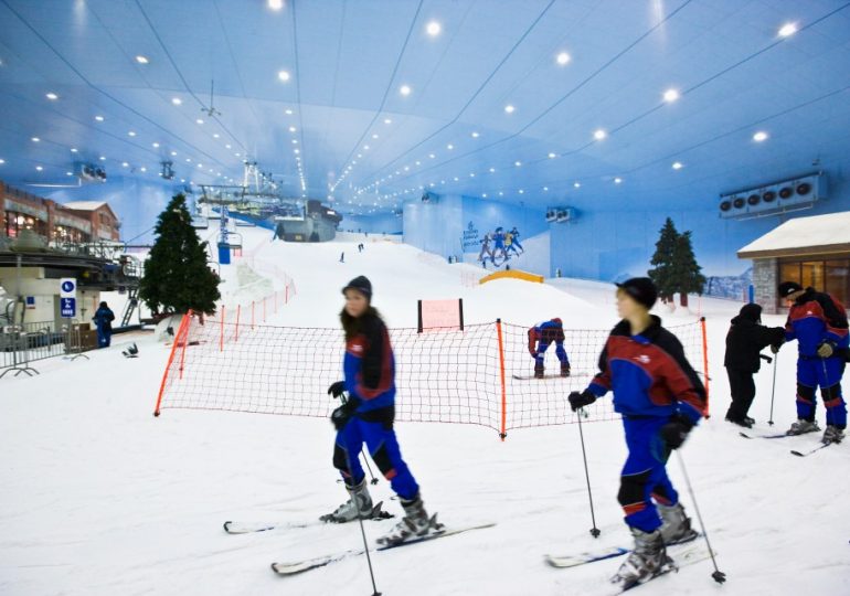 Inside the world’s biggest indoor ski slope in the DESERT with artificial 280ft tall mountain and a colony of penguins