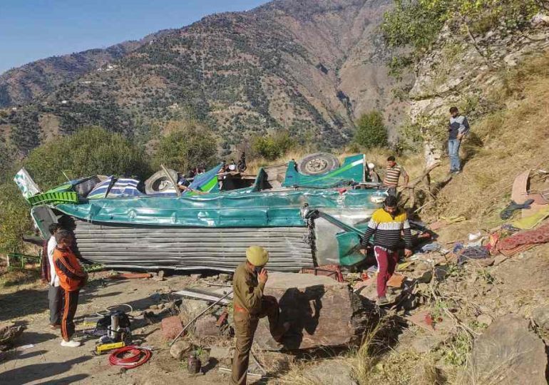 At least 38 dead after packed bus plunges 800ft into gorge after sliding off mountain highway in India