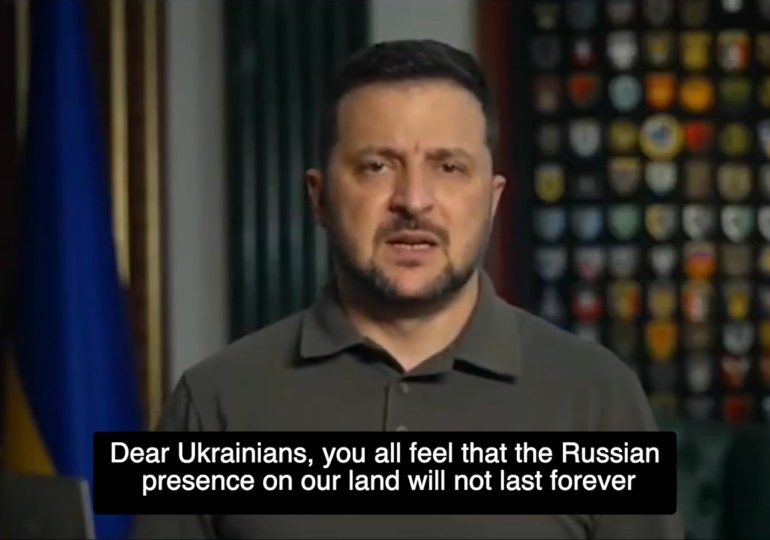 Moment Russian TV is HACKED as Zelensky vows to drive Putin out of Crimea – while text says: ‘Vlad’s a d**khead’