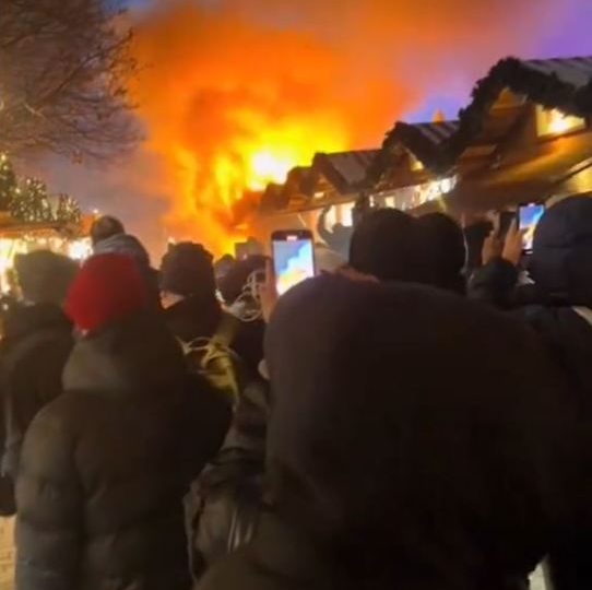 Huge fire rips through world famous Berlin Christmas market as stalls go up in flames and tourists evacuated