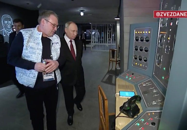 Chilling moment Putin watches ‘nuclear explosion’ & views ‘big red button’ at Cold War bunker as nuke fears loom