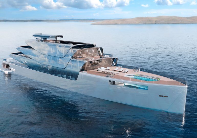 World’s first 3D-printed superyacht Pegasus made of glass with helipad, zen garden, beach club and it’s ‘invisible’