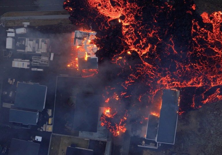 Lava MELTS town in Iceland in ‘worst case scenario’ as horror drone footage shows molten rock set homes alight