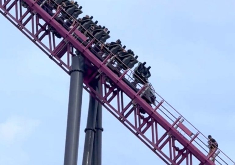 Riders trapped on one of world’s tallest rollercoasters as 70mph & 200ft ride gets stuck after ‘scarf sucked into wheel’