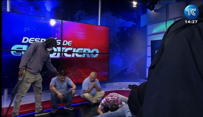 Masked gunmen open fire in TV studio live on air after drug kingpin’s escape sparks state of emergency in Ecuador