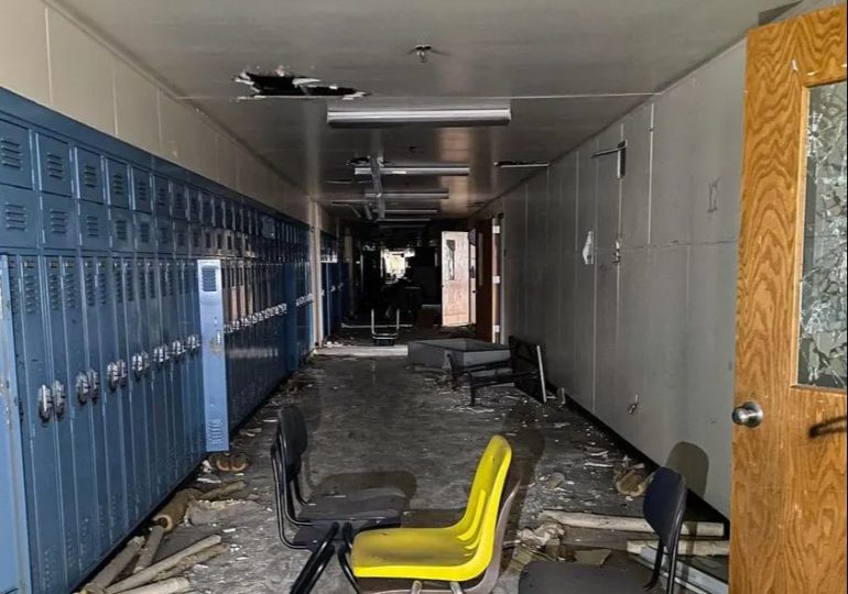 Inside eerie abandoned ‘apocalypse school’ with chairs, desks and books all left behind like zombie movie setting