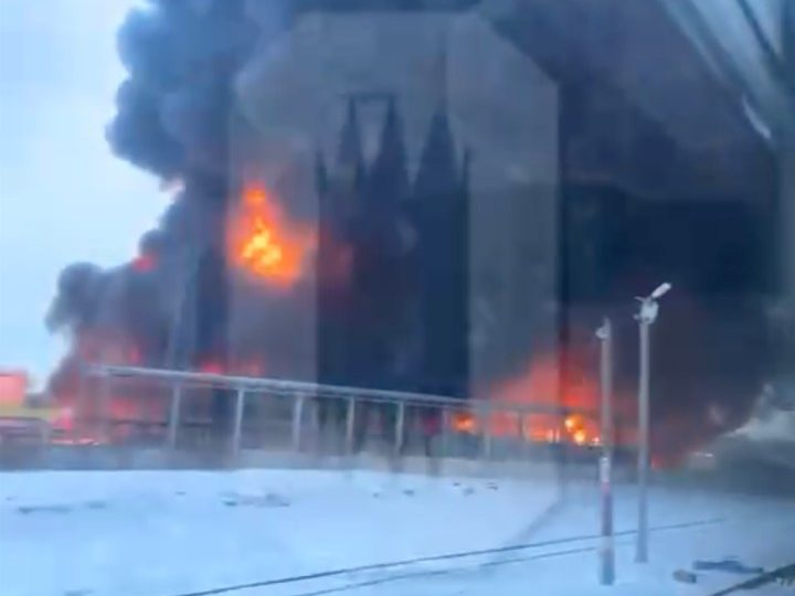 Moment explosion triggers huge inferno at key Russian oil depot after being ‘blasted in kamikaze drone strike’