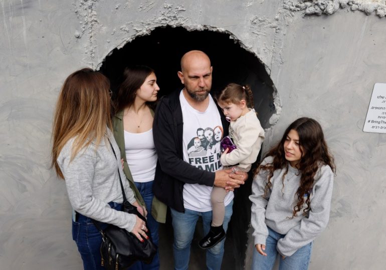 Families of Israeli hostages build huge mock Hamas tunnel as war in Gaza Strip reaches 100-day mark  