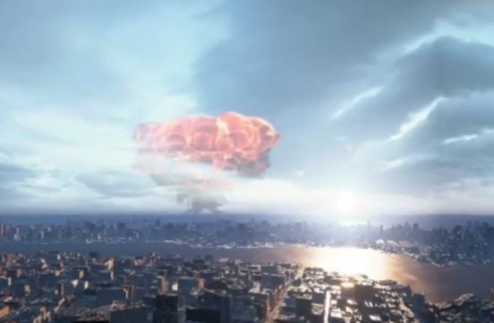 Terrifying POV video shows the sights and sounds of WW3 with vast nuclear blast hitting major city as screams echo