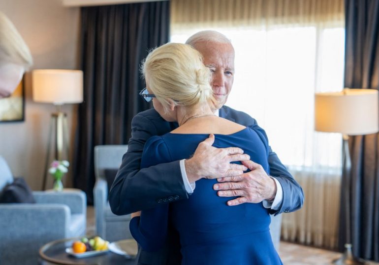 Joe Biden hugs Alexei Navalny’s widow after calling Vladimir Putin ‘crazy son of a bitch’