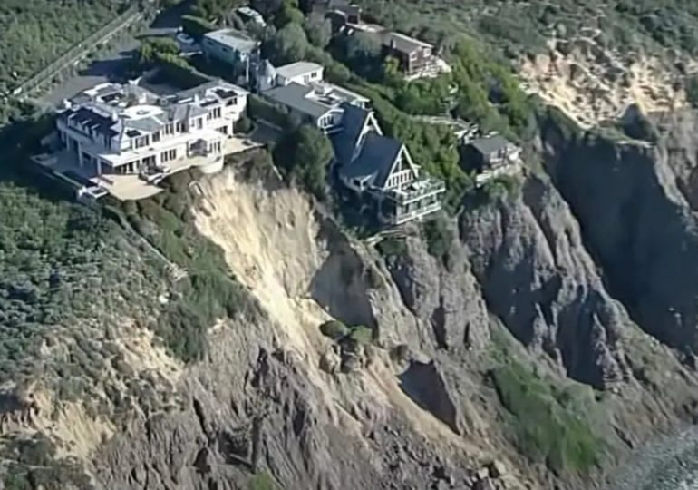 Terrifying vid shows $16m mansions teetering on CLIFF-EDGE 140ft high after landslide sends yards plunging into ocean