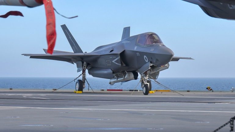 Moment RAF Dambusters in F-35B fighter jets land on Britain’s biggest warship to join largest Nato drills since Cold War