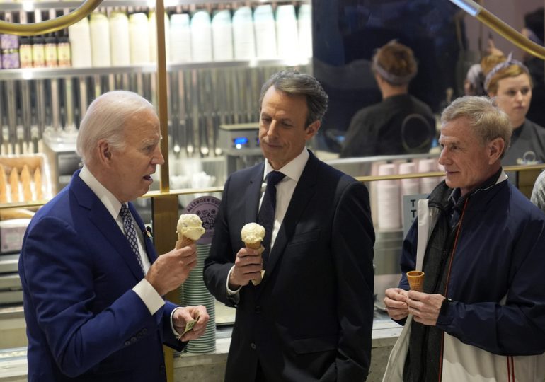 Biden Expresses ‘Hope’ for Gaza Ceasefire While Eating Ice Cream With Seth Meyers