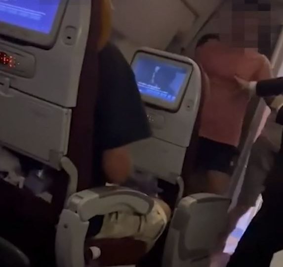 Shock moment shirtless Brit passenger PUNCHES air steward in the face after ‘smashing up plane toilet’ on horror flight