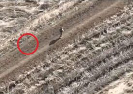 Moment Ukrainian kamikaze drone teases Putin soldier making futile attempt to flee on foot…before going in for the kill