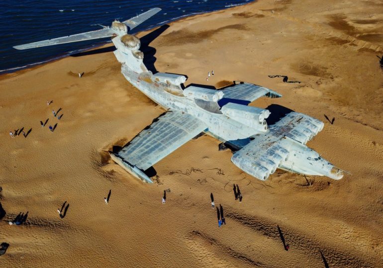 Inside graveyard of abandoned & rusting Soviet ‘Sea Monster’ megaplane bigger than a Boeing 747 with 8 huge jet engines