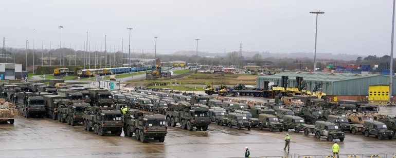 Moment crack British troops set off for Germany to hold Russian invasion drills