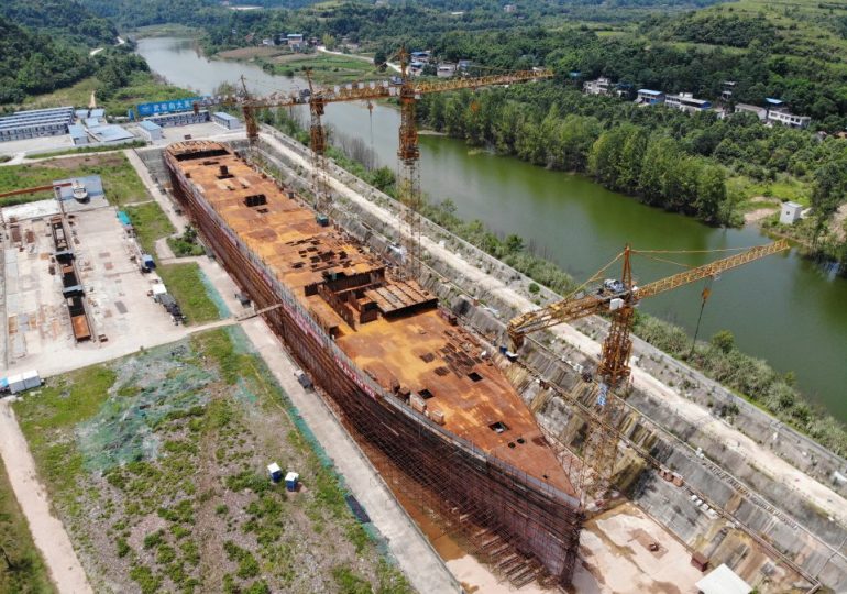 Incredible rusting hulk of China’s abandoned 50,000 ton & 800ft replica Titanic that cost £130m before being left to rot