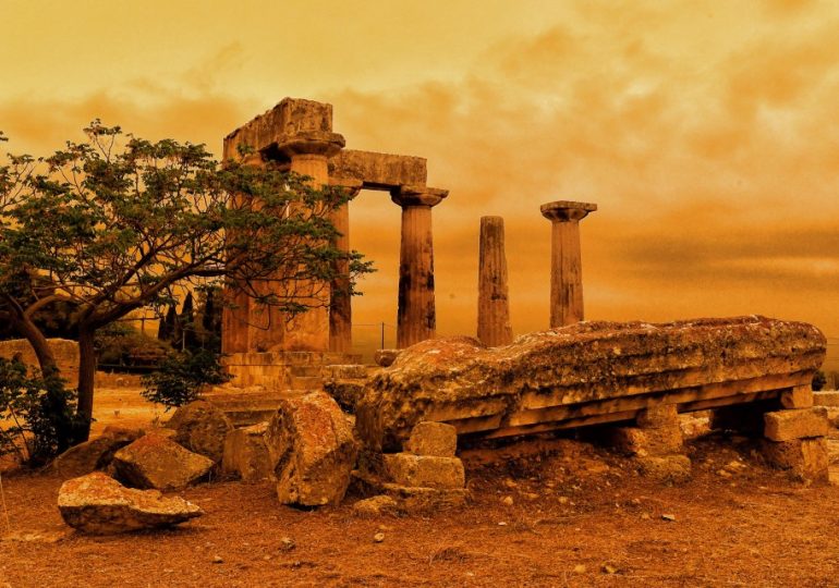 Saharan sandstorm sweeps through Greece turning Athens’ ancient ruins blood red