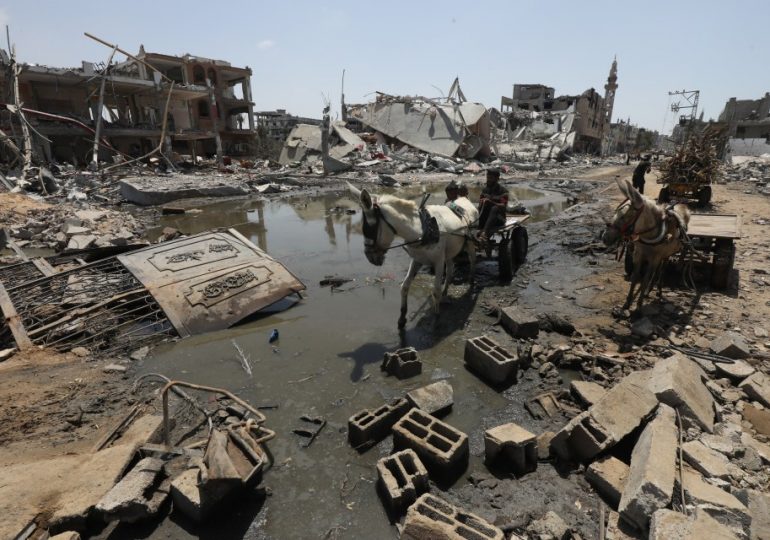 Donkey and trailer trudge through the devastated Gaza Strip amid hopes of a ceasefire