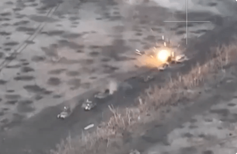 Dramatic moment column of Russian tanks are destroyed by Ukrainian drones in Putin’s biggest tank charge since war began