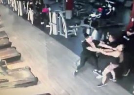 Horror CCTV shows moment gymgoer has finger BITTEN OFF in brawl after row over hogging exercise machines