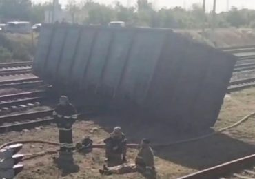 Massive explosion as Ukrainian kamikaze drones blast Russian freight train blocking Putin’s key missile supply line