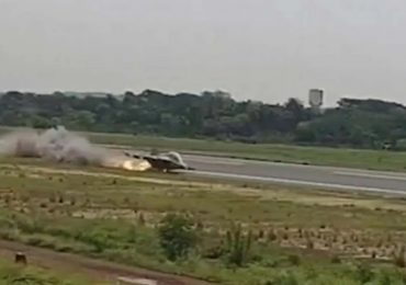 Horror moment Top Gun stunt goes wrong as fighter jet bounces along runway before exploding in fireball killing pilot