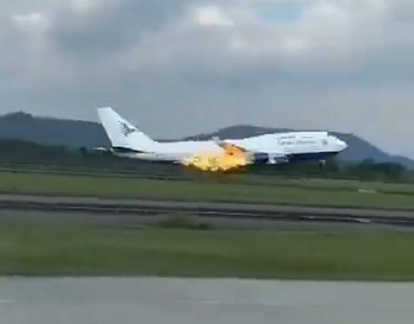 Terrifying moment Boeing passenger plane shoots FLAMES from engine during takeoff in another safety blunder