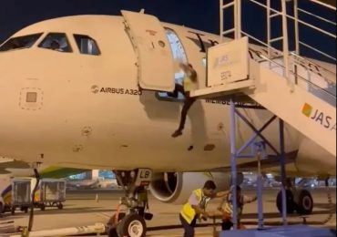Shock moment airline worker falls out of plane door and hits runway after ground crew moved stairs without him realising