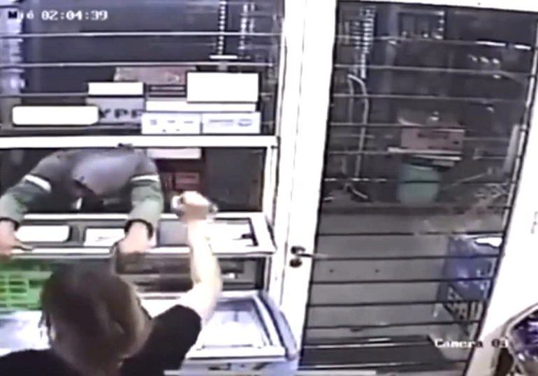 Watch dramatic moment wannabe thief tries to rob female shopkeeper – without realising she’s a kickboxer