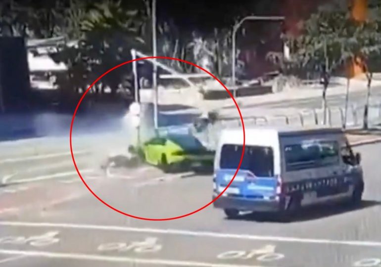 Moment Lamborghini driver rams £275k supercar into ‘thief who stole Rolex at gunpoint’ before smashing into street pole