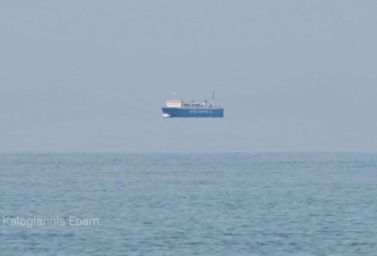 Incredible mind-bending pic shows ship ‘floating in mid-air’ off Greece – but not all is as it seems