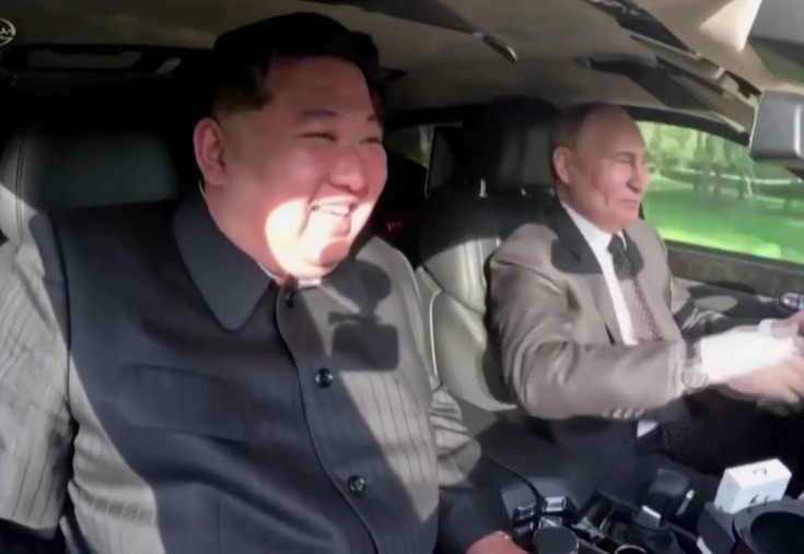 Bizarre Carpool Karaoke-style vid shows Putin driving giggling Kim Jong-un in limo before evil pals’ emotional goodbye