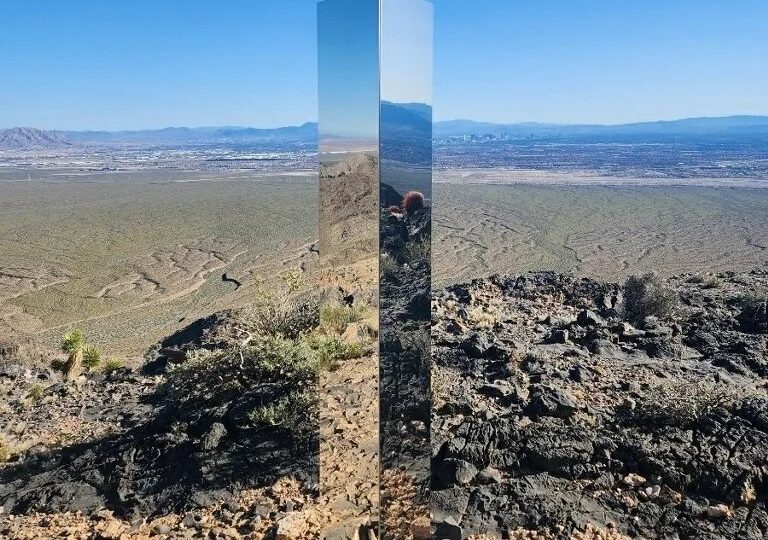 Mysterious mirrored monolith reappears near Las Vegas – and cops admit they have ‘NO IDEA’ how eerie column got there