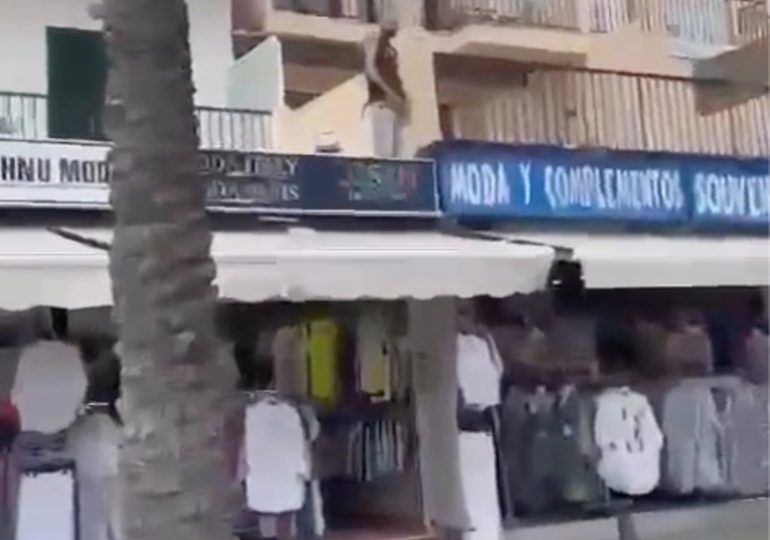 Shock moment drunk Germany fan URINATES from first-floor balcony onto Majorca street ahead of opening Euros clash