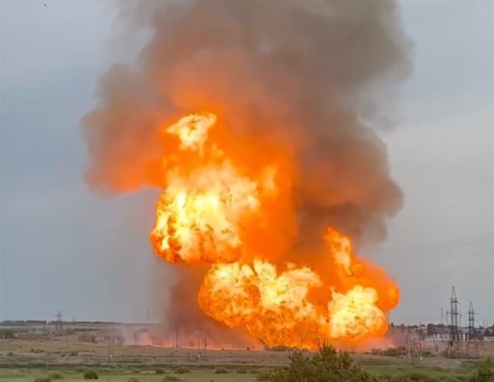 Moment Putin’s gas pipeline explodes sparking 100ft high inferno amid fears of Ukraine sabotage attack