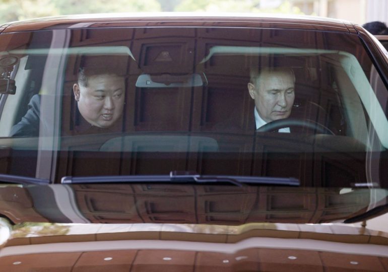 Bizarre moment Putin takes Kim Jong-un for a spin in new £350k bulletproof limo as despots’ bromance goes into overdrive