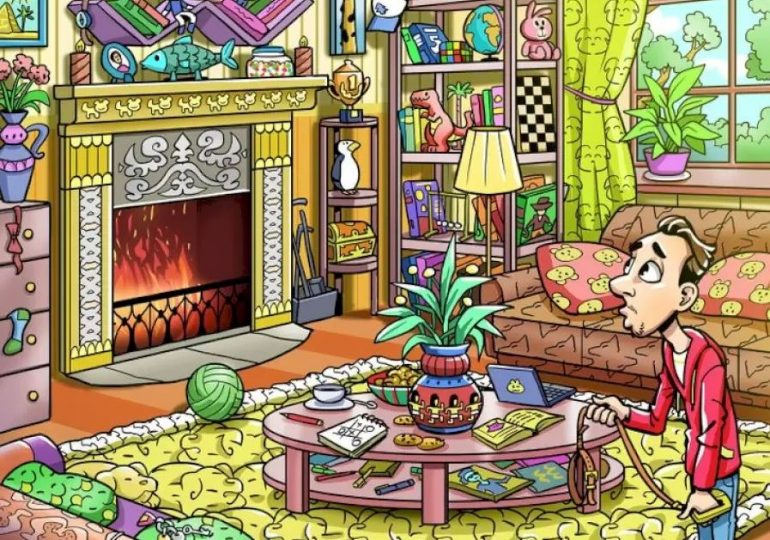 Everyone can see the dinosaur – but you have 20/20 vision and a top IQ if you can find the dog hiding in the living room
