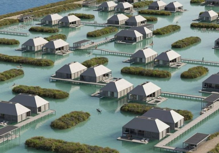 Floating hotel to be built on abandoned salt lake with cabins on stilts that you can SWIM to in Brit hols hotspot