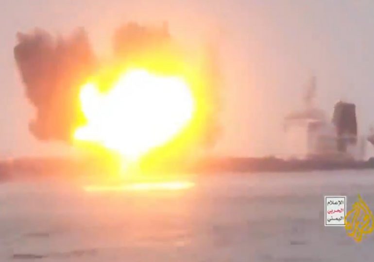 Moment Houthi sea drones smash into Red Sea ship ‘for FIRST time’ in deadly blast as terrorists threaten fresh onslaught