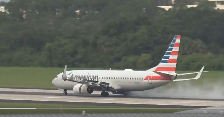 Watch terrifying moment Boeing 737’s WHEEL blows out on runway forcing passenger jet’s pilot to ditch takeoff at 150mph