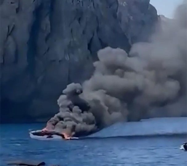 Shock moment 30ft luxury yacht turns into raging inferno in Majorca as panicked passengers dived into sea