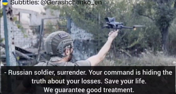 Moment Ukraine drones tell Russian troops to ‘put guns on the ground and surrender’ as Zelensky’s troops storm Kursk