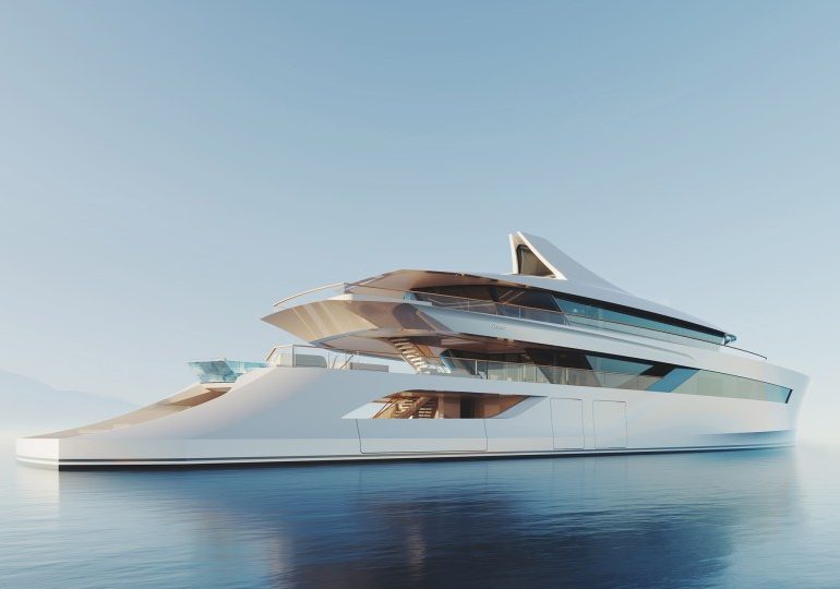 Ultra-luxury £150million superyacht inspired by a SHARK up for sale with ‘flying’ viewing deck & glass swimming pool