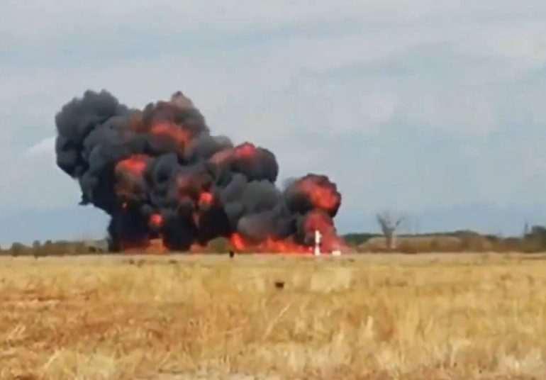 Shocking moment 470mph fighter jet plummets into the ground and erupts in fireball killing two top gun pilots