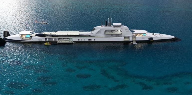 Plans for futuristic 500ft submersible superyacht with onboard spa & helipad for 20 guests to travel in complete luxury