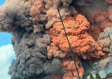 Terrifying moment smoke billows from burning chemical lab as massive fire sparks evacuations