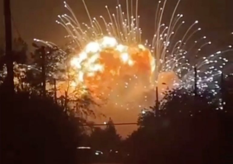 Moment apocalyptic blast rips through Putin’s ammo dump ‘storing weapons from North Korea’ sparking mushroom cloud