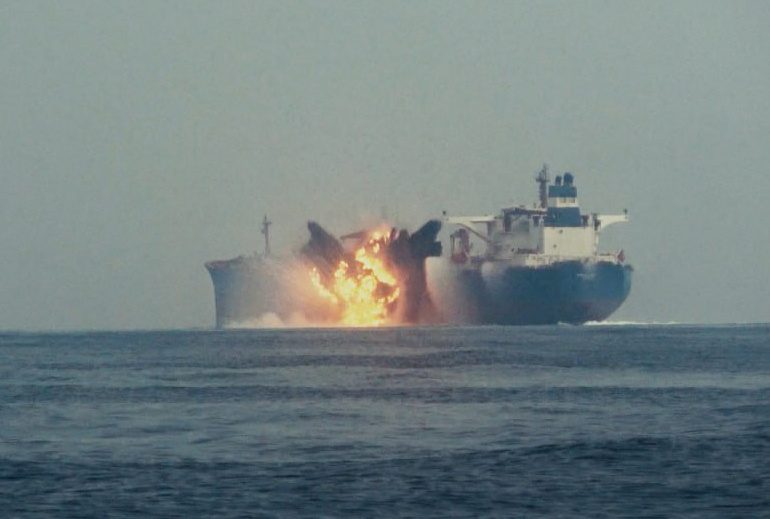 Shocking moment huge explosion erupts after British ship is struck by bomb-laden boat in Houthi rebels attack
